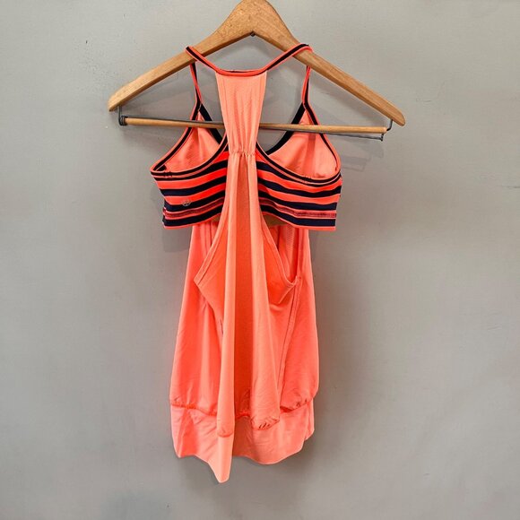 Lululemon Coral & Navy Striped Racerback Tank‎ Top With Built-In Bra Size 4 - Picture 5 of 6